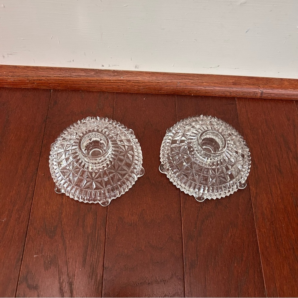 vintage Anchor Hocking clear glass candle holders  the "Stars and Bars" PAIR